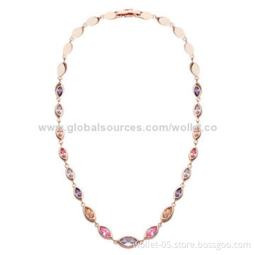 Fashion Jewelry Chain/Necklace, Made of 316L Stainless Steel and Crystal, IPR Gold Plating